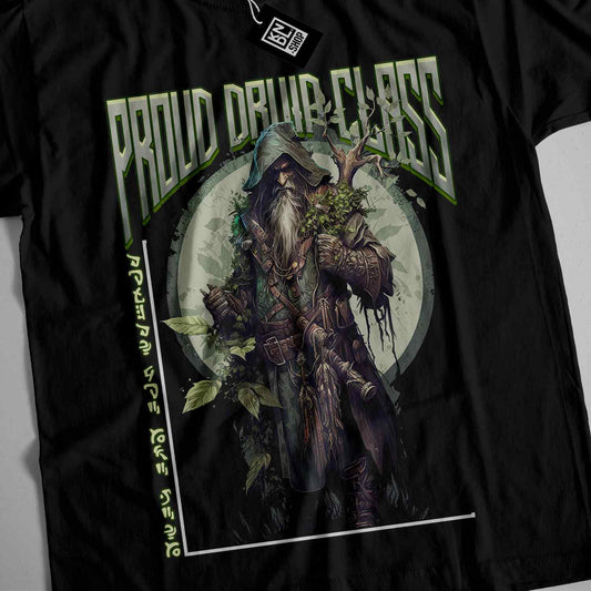 a t - shirt with a picture of a wizard holding a plant