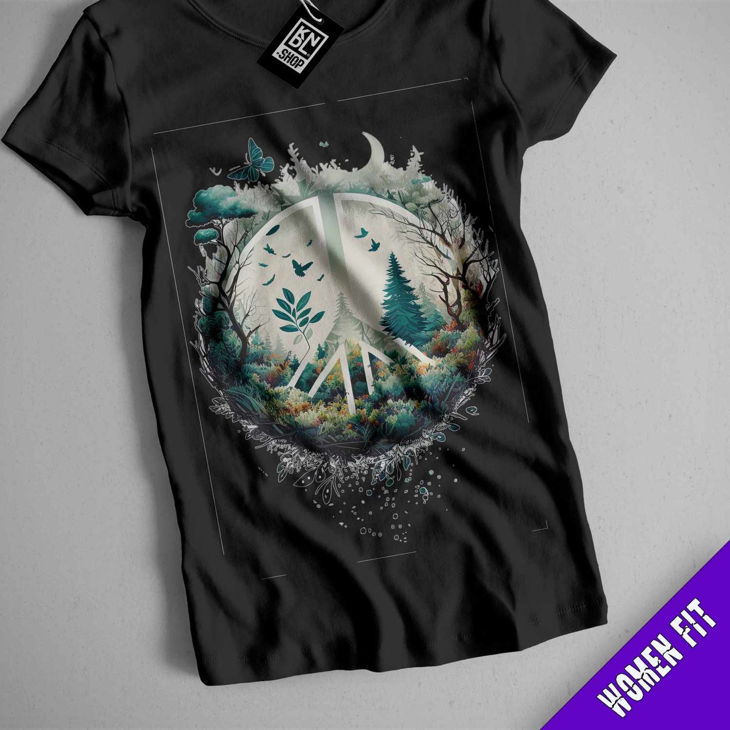 a t - shirt with a picture of a forest and a clock