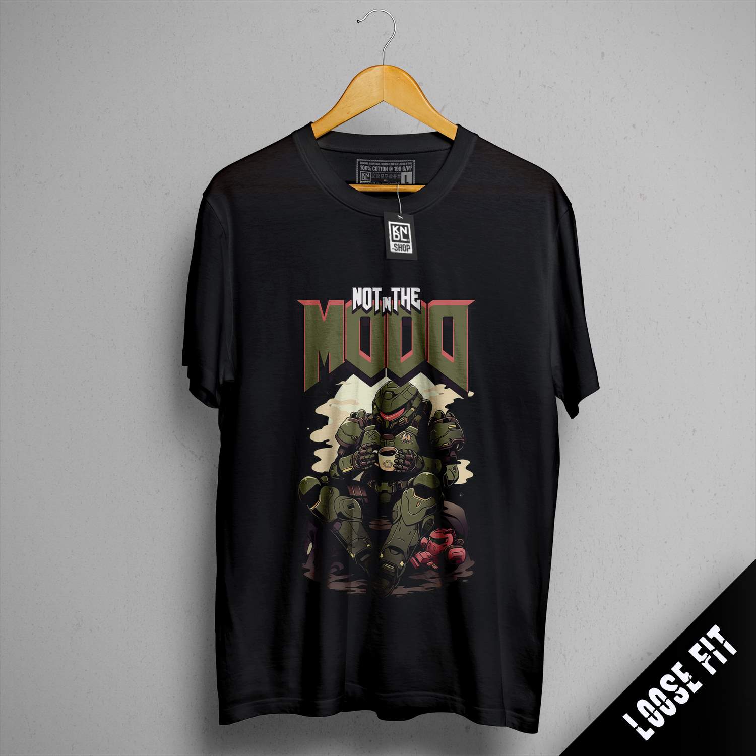 a black t - shirt with a picture of a soldier on it