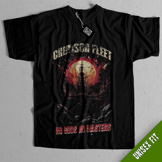 a black shirt with a picture of a ship on it