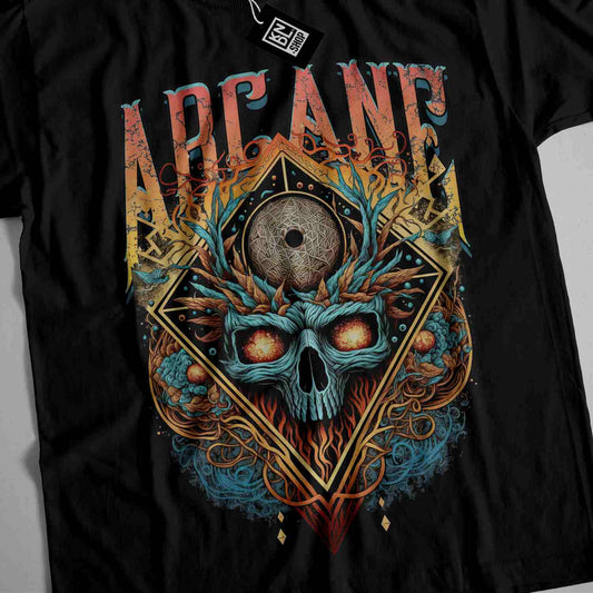 a black t - shirt with a skull on it
