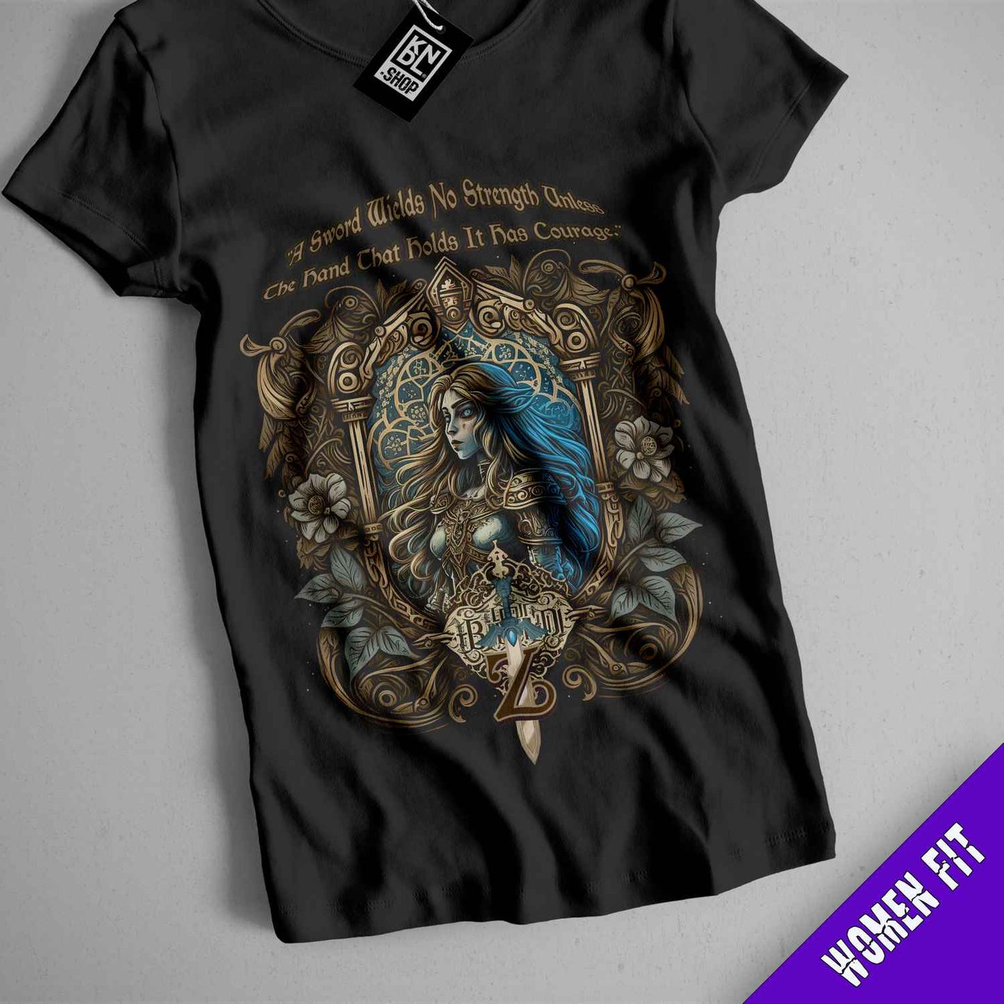 a t - shirt with an image of a woman holding a bird