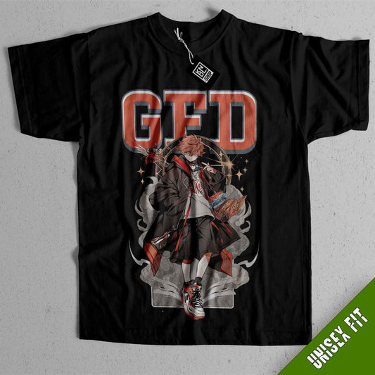 a black t - shirt with a picture of a girl on it