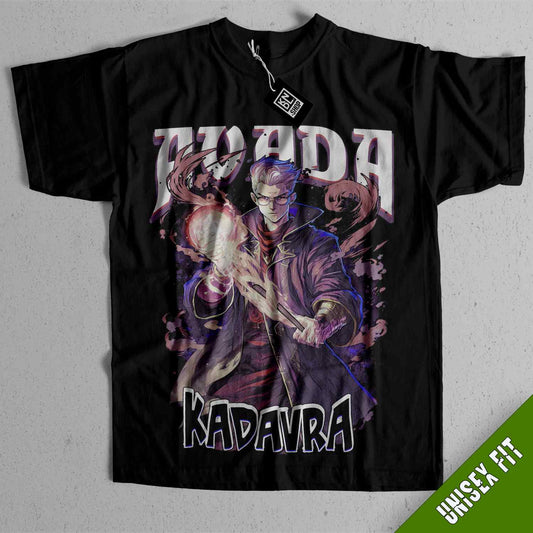 a black t - shirt with a picture of two characters on it