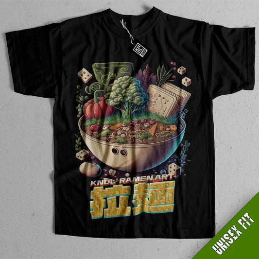 a black shirt with a picture of a bowl of food