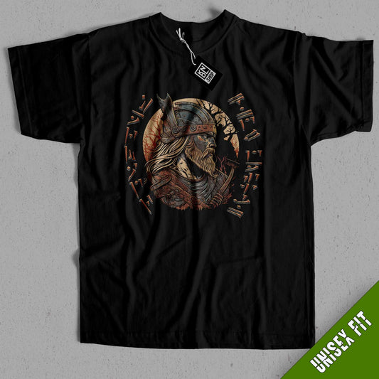 a black t - shirt with a picture of a man in a helmet and a