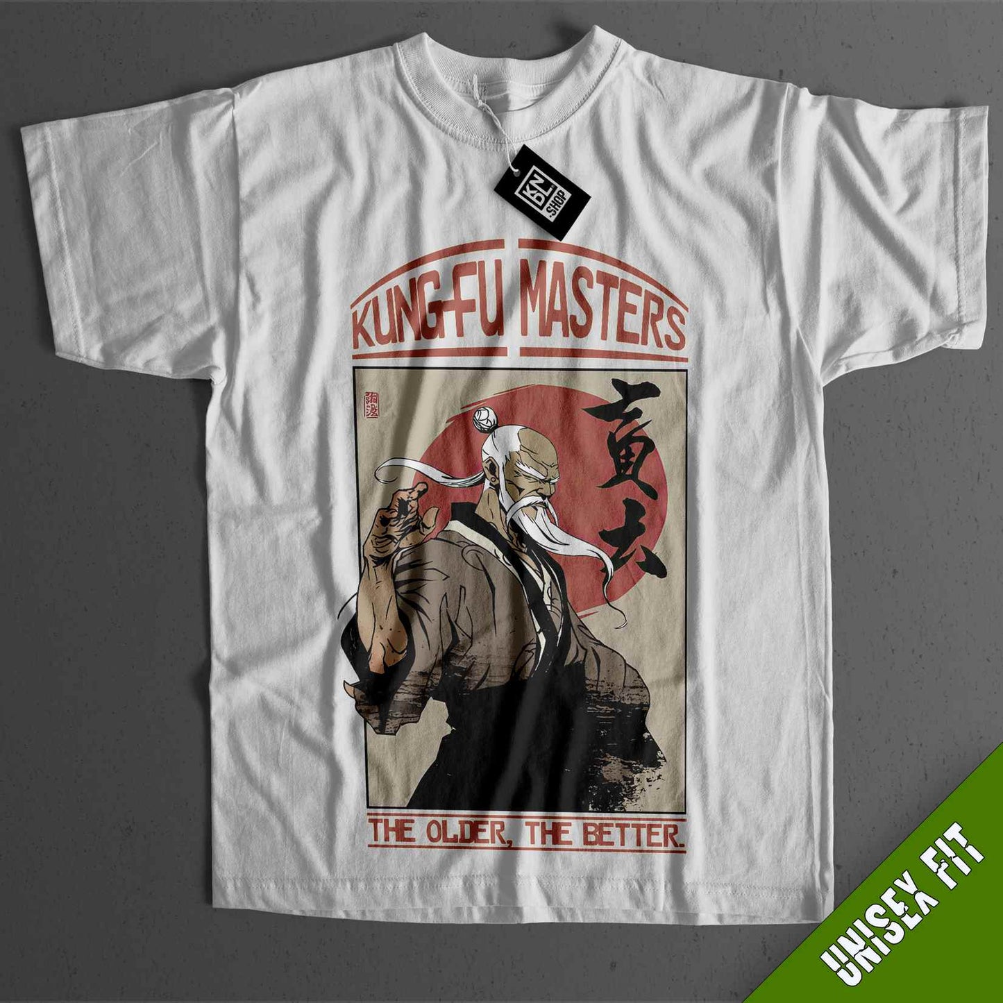 a white t - shirt with a picture of a man riding a horse