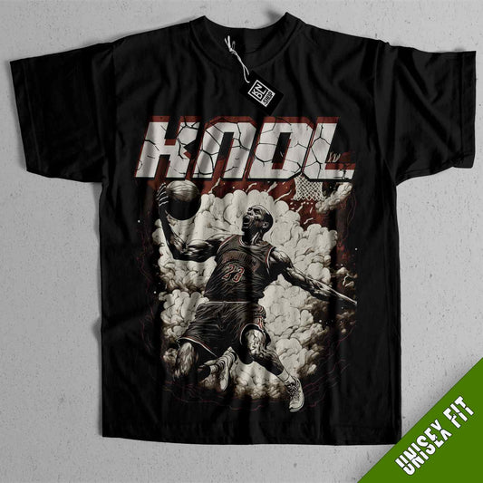 a black t - shirt with a picture of a basketball player