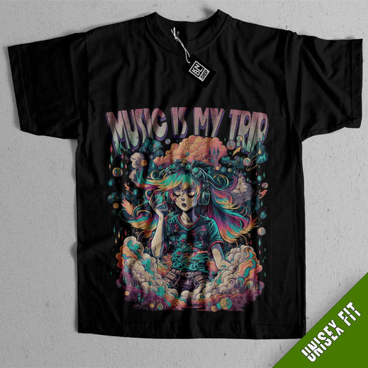 a black t - shirt with a picture of a woman on it