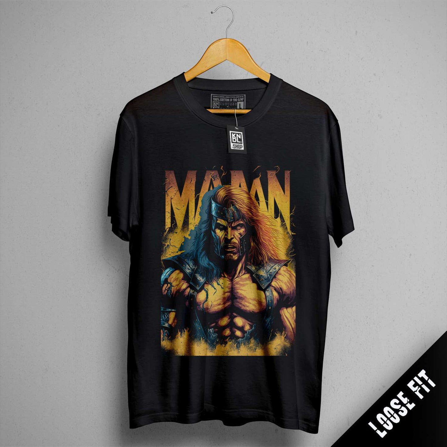 a black t - shirt with a picture of a man on it