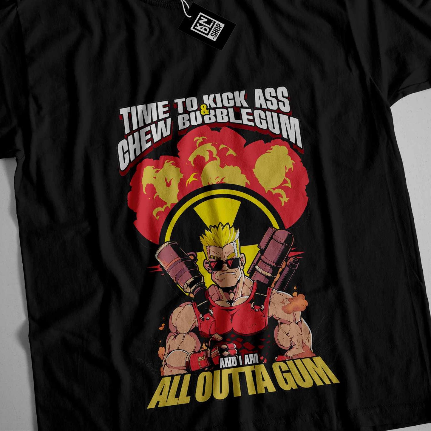 a black t - shirt with a picture of a cartoon character