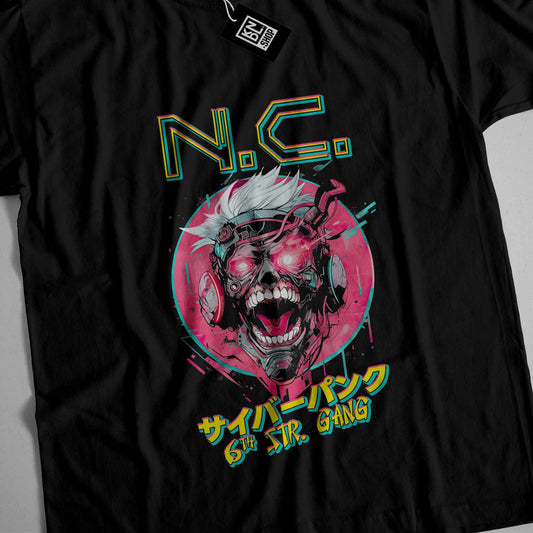 a black t - shirt with an image of a demon on it