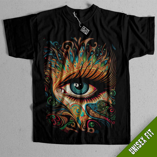 a black t - shirt with an eye on it
