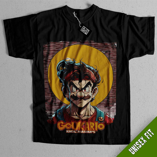 a black t - shirt with a picture of gouario on it