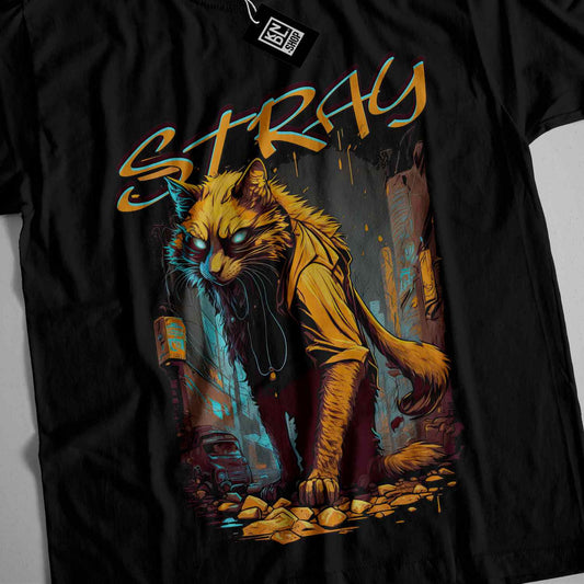 a black shirt with a picture of a cat on it