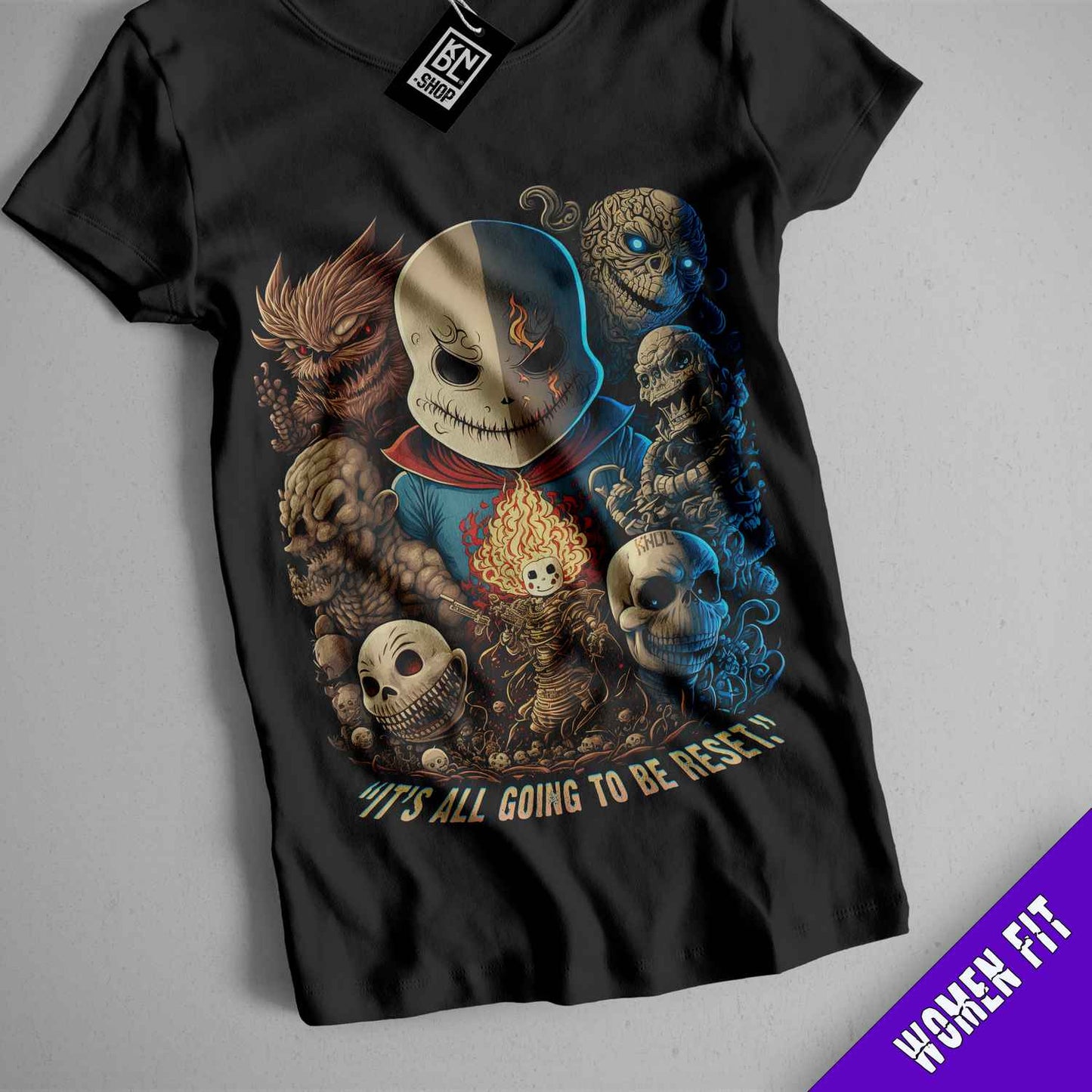 a t - shirt with a picture of a skeleton with a skull on it