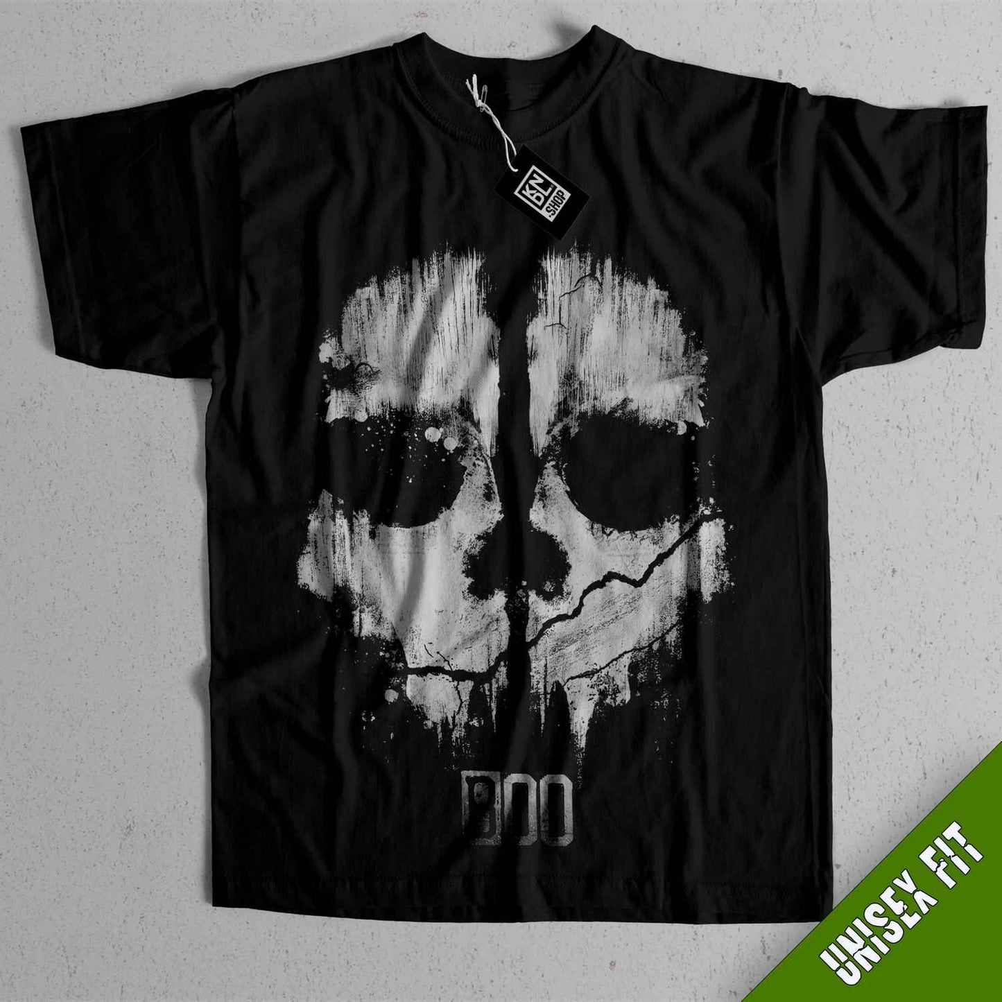 a black shirt with a white skull on it