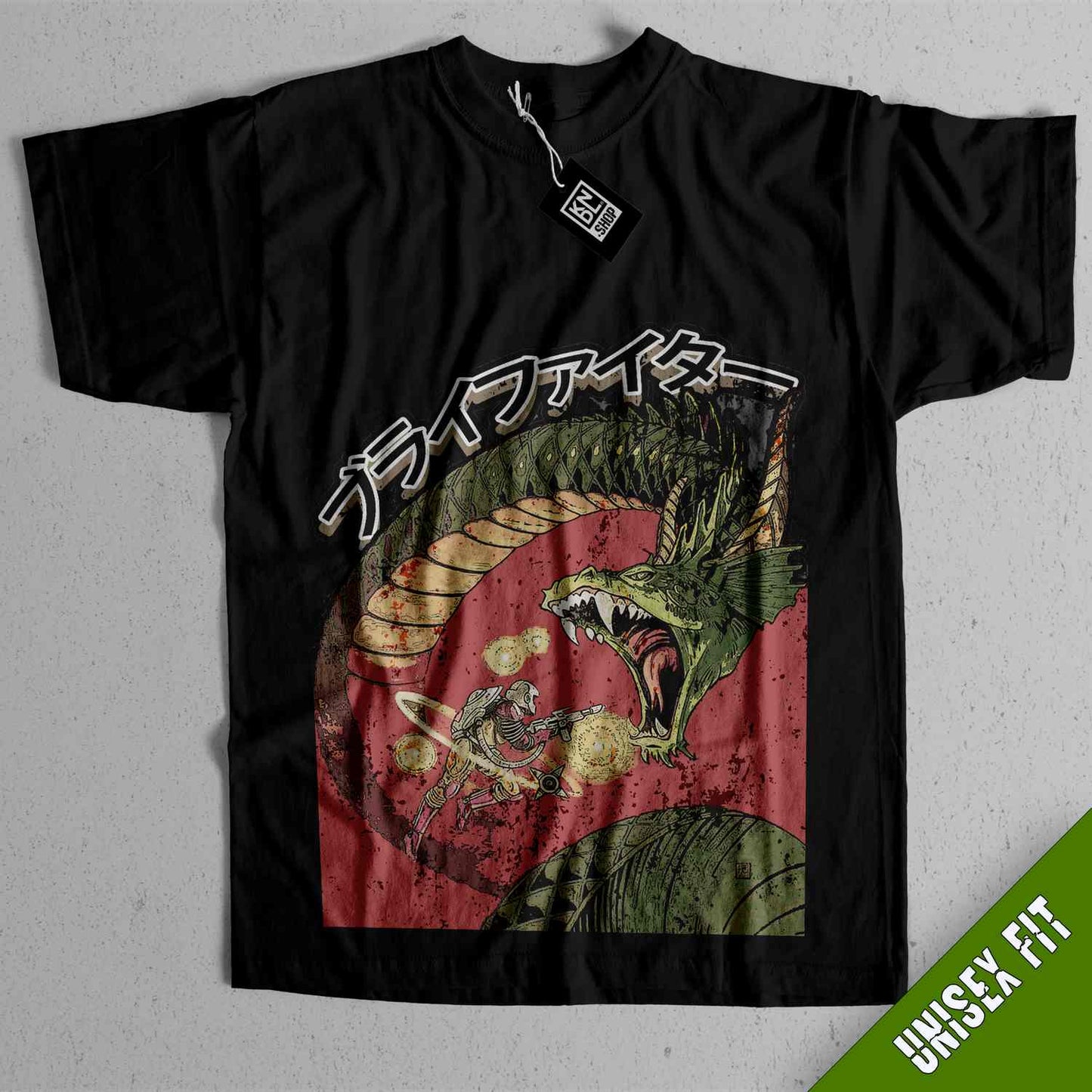 a black shirt with a dragon on it