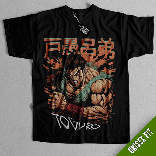 a black shirt with a picture of a man with a fist on it