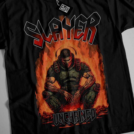 a black shirt with a picture of a man sitting on a fire