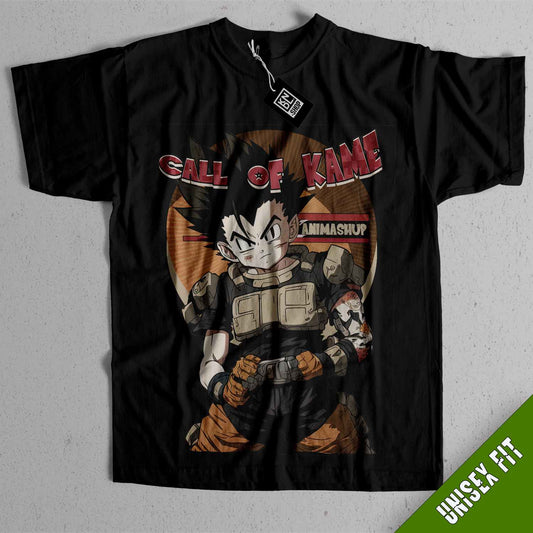 a black t - shirt with an image of a cartoon character on it