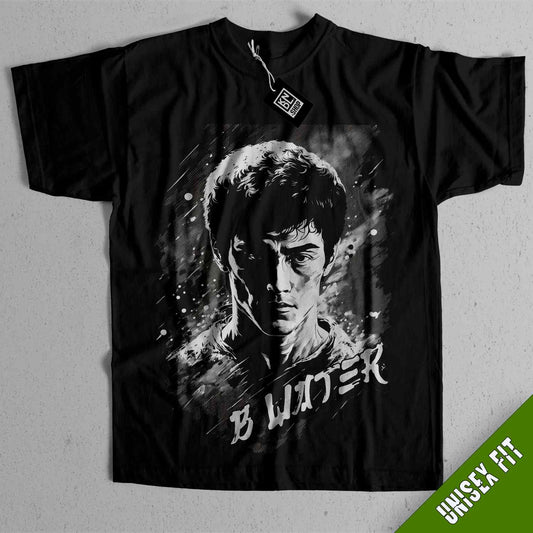 a black t - shirt with a picture of a man on it