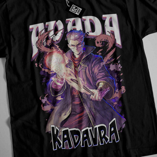 a black t - shirt with a picture of a man holding a sword