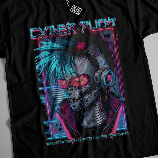 a black t - shirt with an image of a skeleton wearing headphones