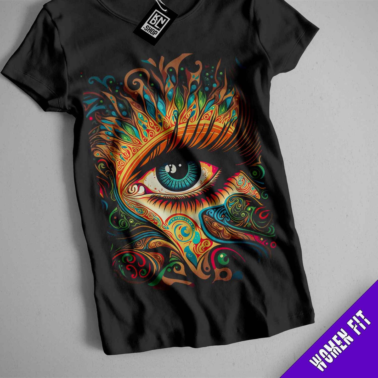 a t - shirt with a psychedelic eye on it