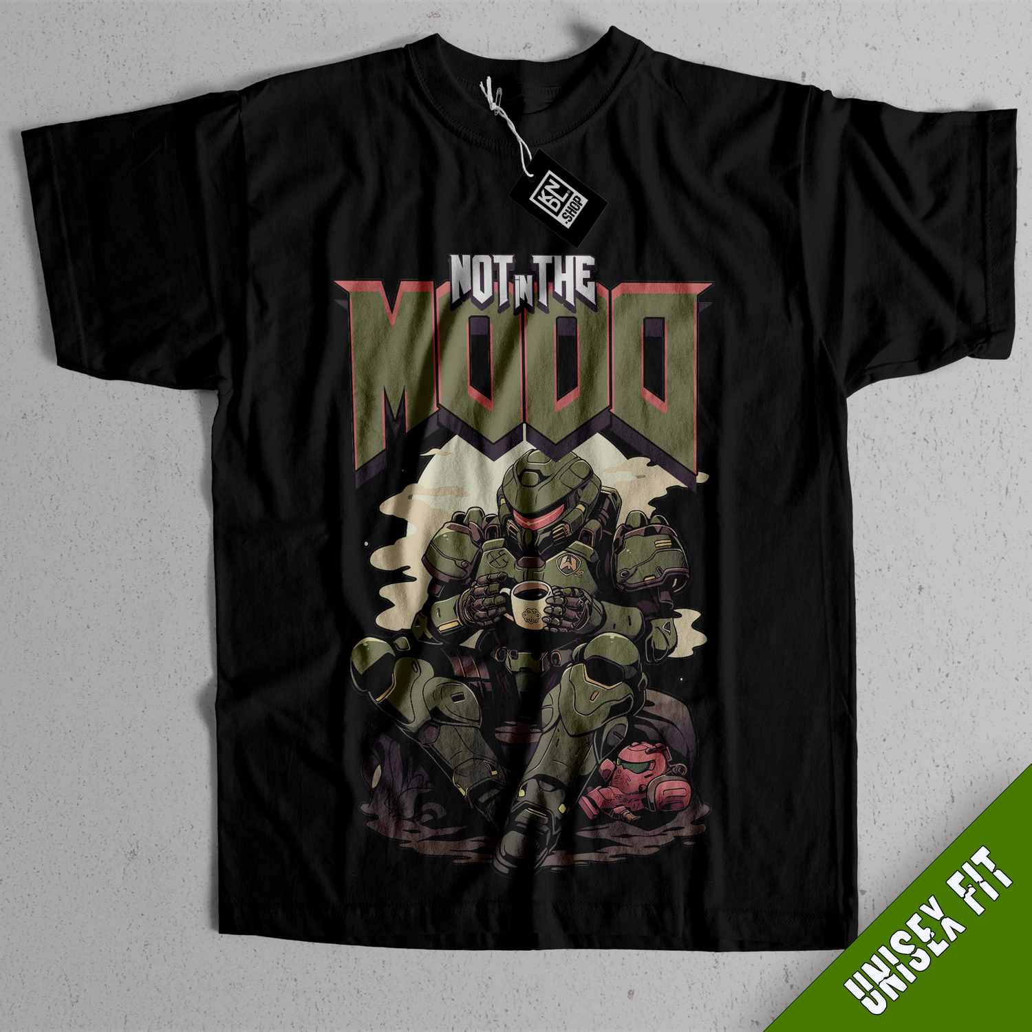 a black t - shirt with a picture of a group of people on it