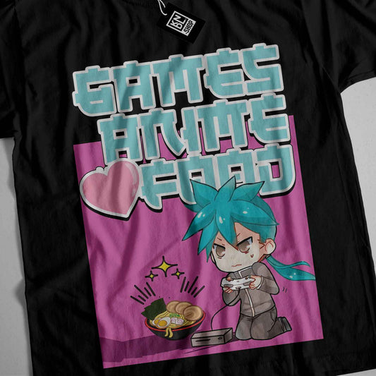 a t - shirt with an image of a girl eating chips