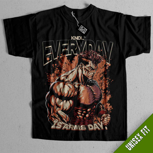 a black t - shirt with an image of a muscular man