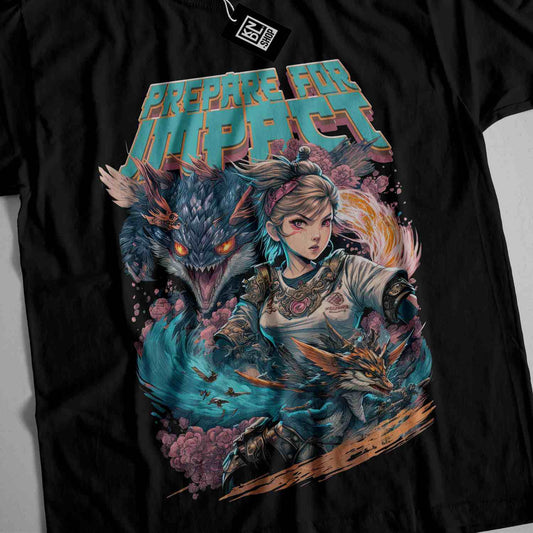 a black t - shirt with a picture of a girl and a dragon on it