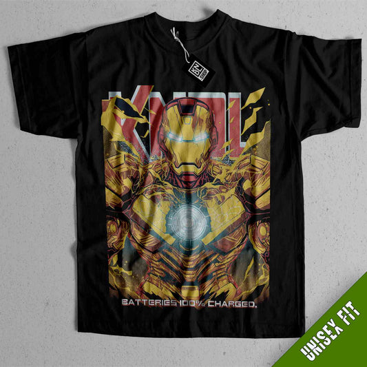 a t - shirt with a picture of iron man on it