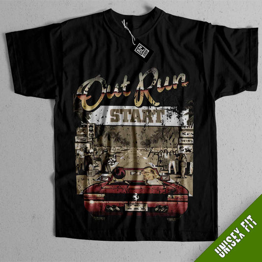 a black shirt with a red car on it