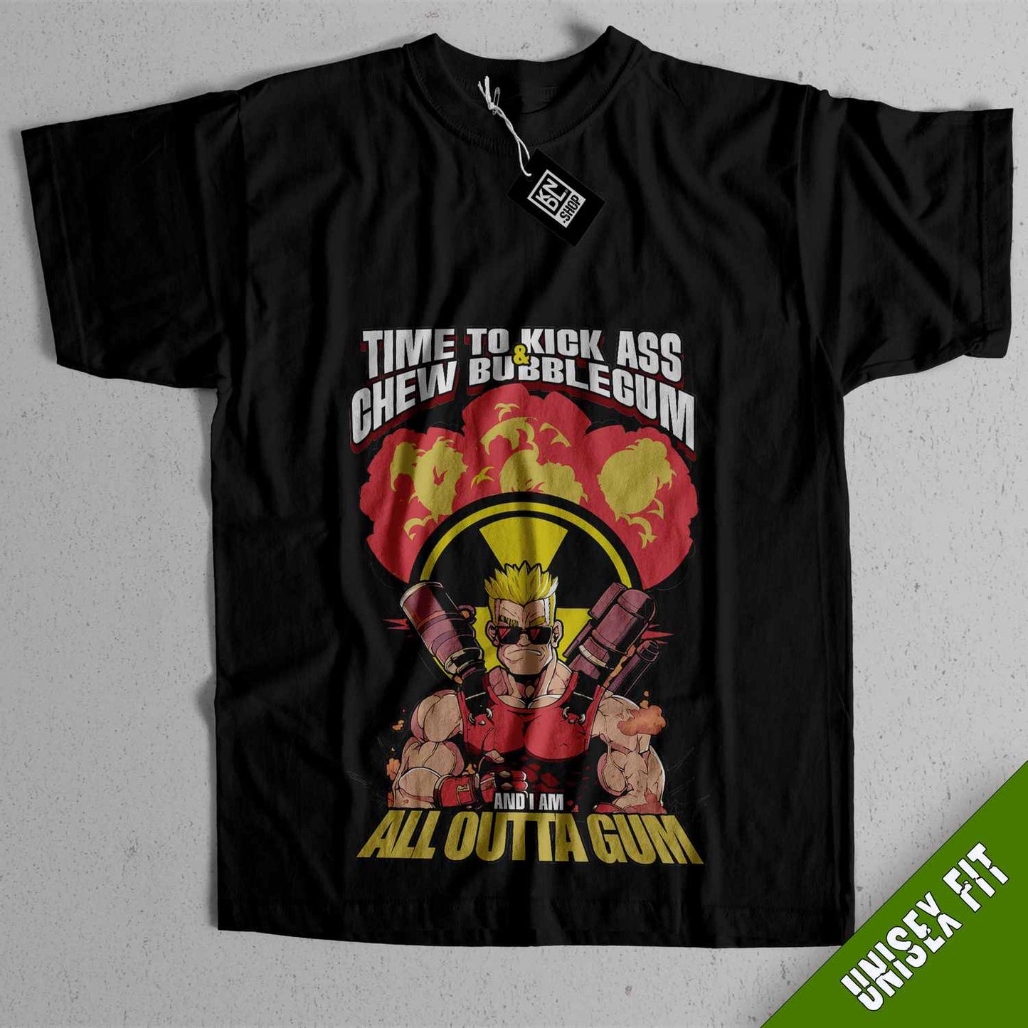 a black t - shirt with a picture of a cartoon character