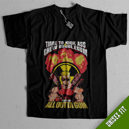 a black t - shirt with a picture of a cartoon character