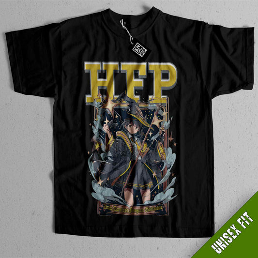 a black t - shirt with an image of two anime characters on it