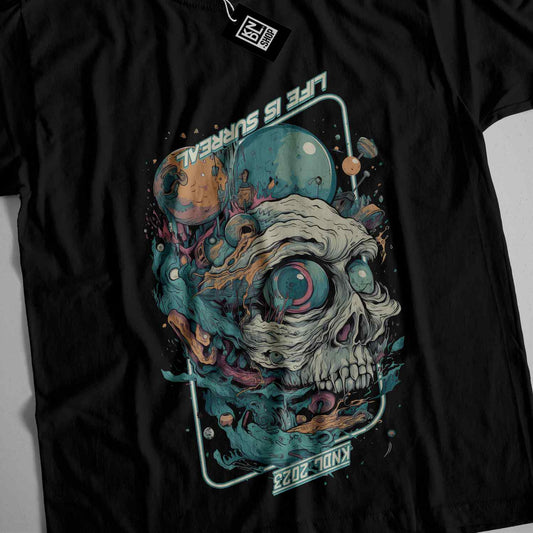 a black t - shirt with a picture of a skull on it