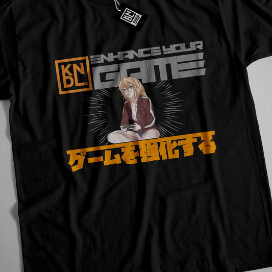 a black t - shirt with a picture of a woman sitting on the floor