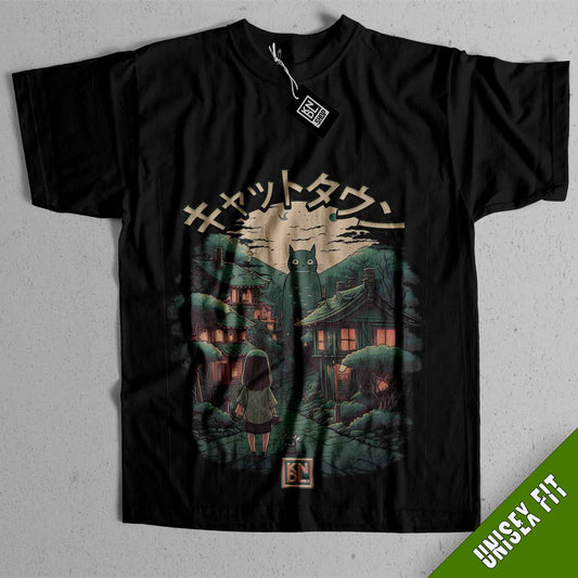 a black t - shirt with a picture of a house on it