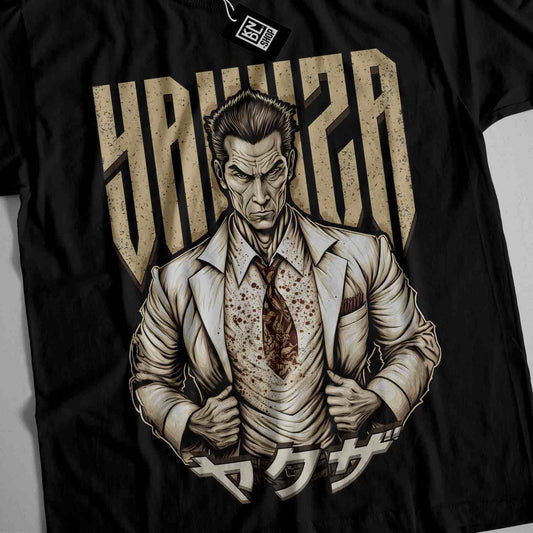 a black tshirt with a picture of a man in a suit and tie