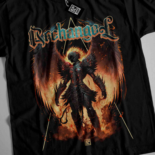 a black shirt with an image of a demon on it