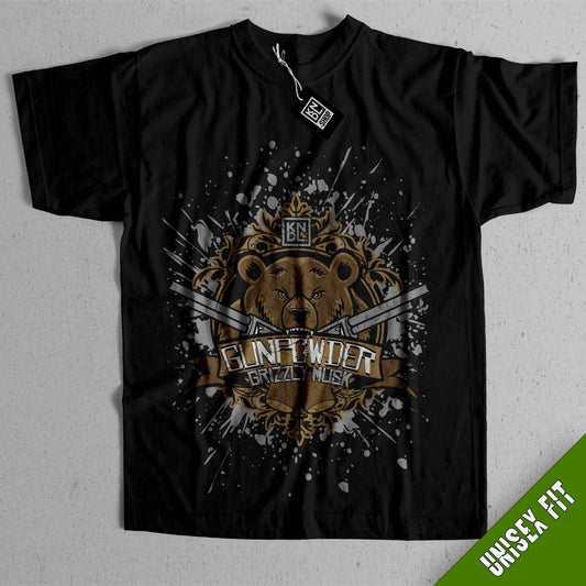 a black t - shirt with a bear on it