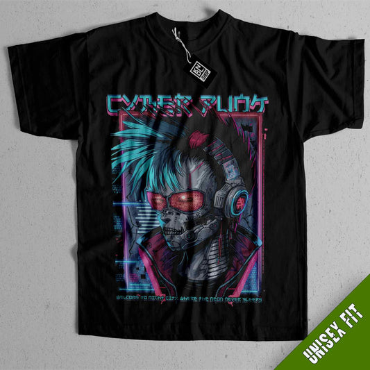 a black t - shirt with an image of a skeleton wearing headphones