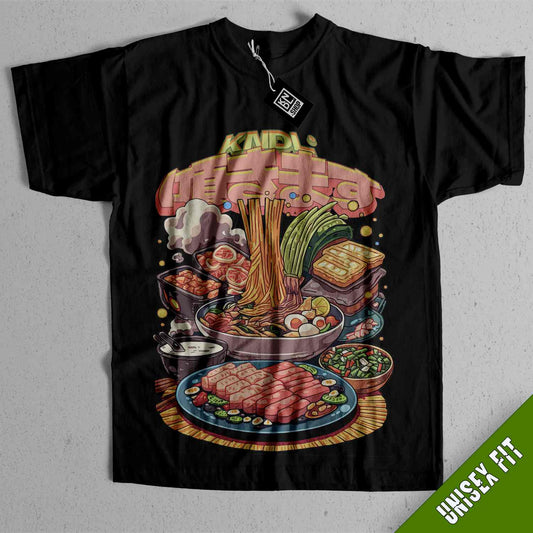a t - shirt with a picture of food on it