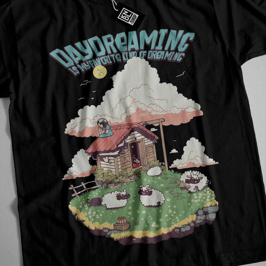 a black t - shirt with a picture of a house on it