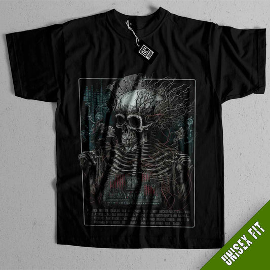 a black shirt with a skeleton on it