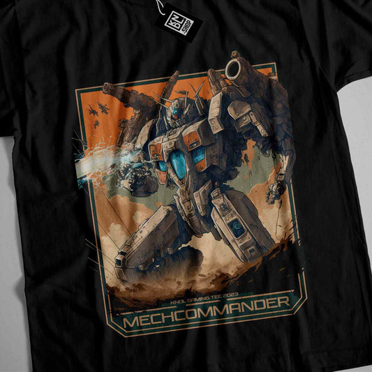 a black t - shirt with a picture of a large robot on it