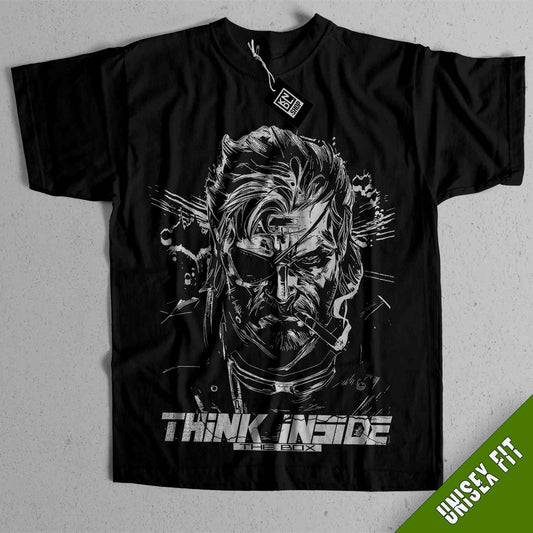 a black t - shirt with the words think inside on it